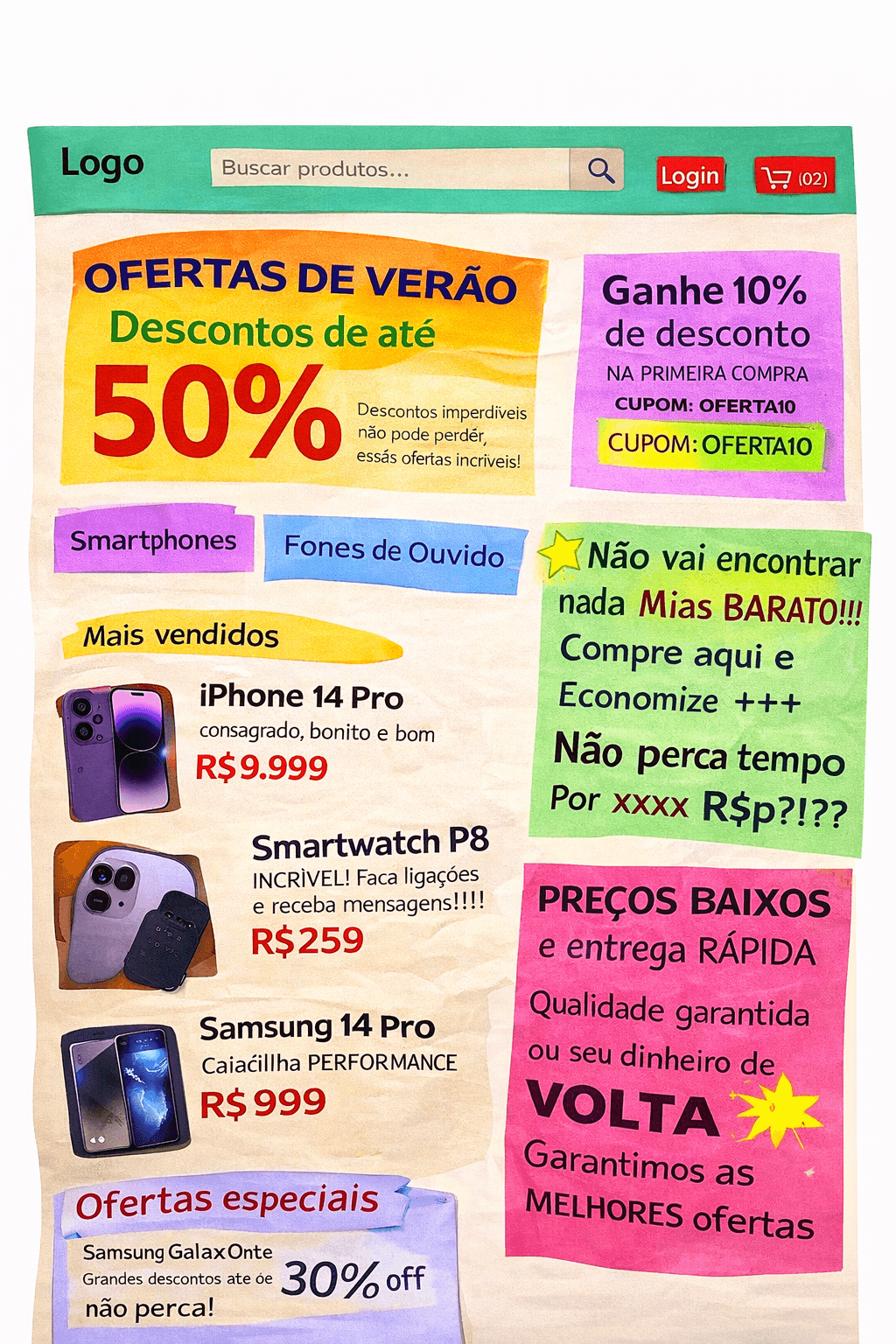 Exemplo visual de interface antes da evolução